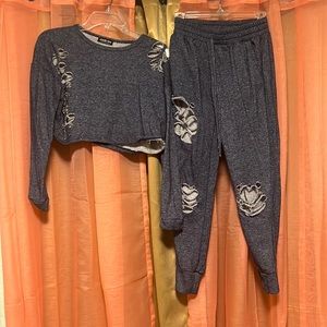 TWO PIECE soft denim color set distressed